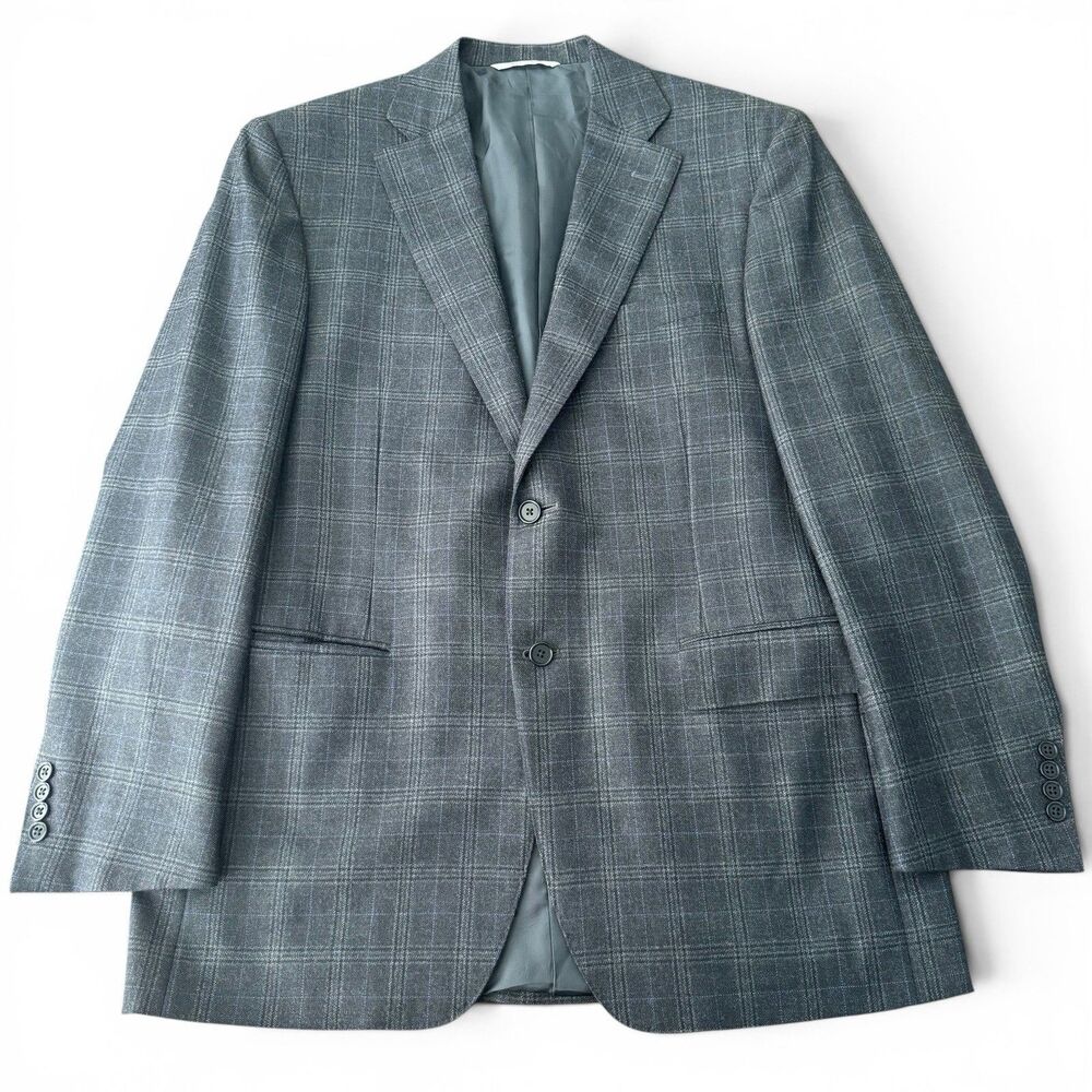 Canali 1934 Blazer Men 42R Gray Blue Windowpane Wool Cupro Sport Coat Italy